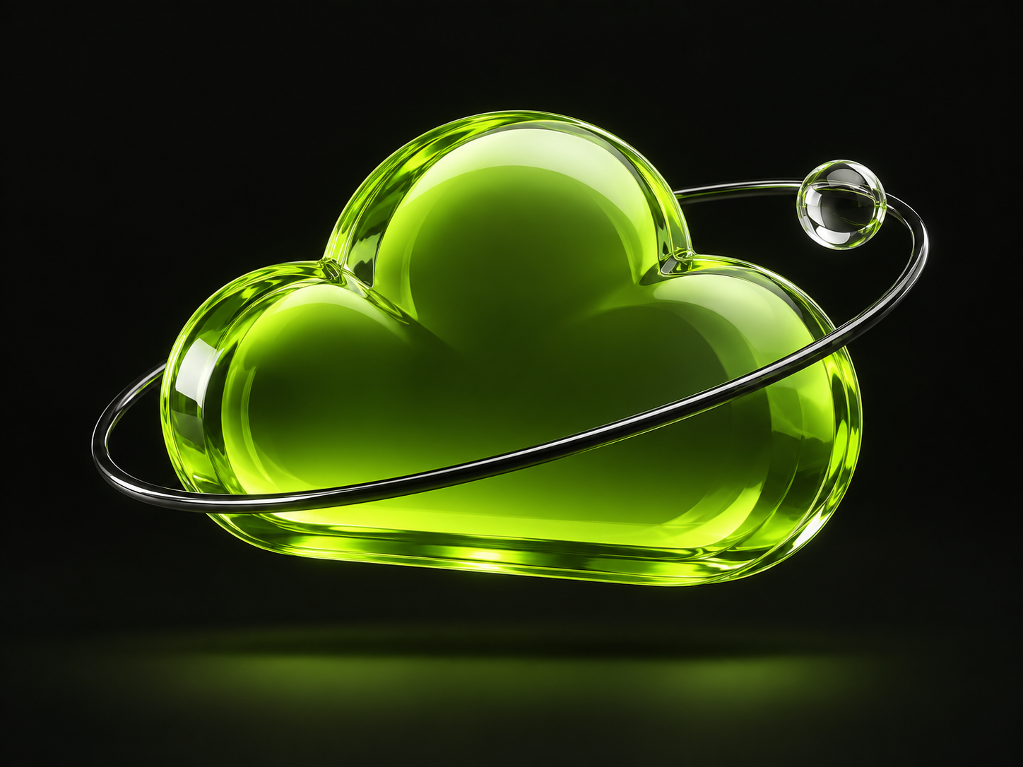 Lime glass cloud encircled by a polished orbit